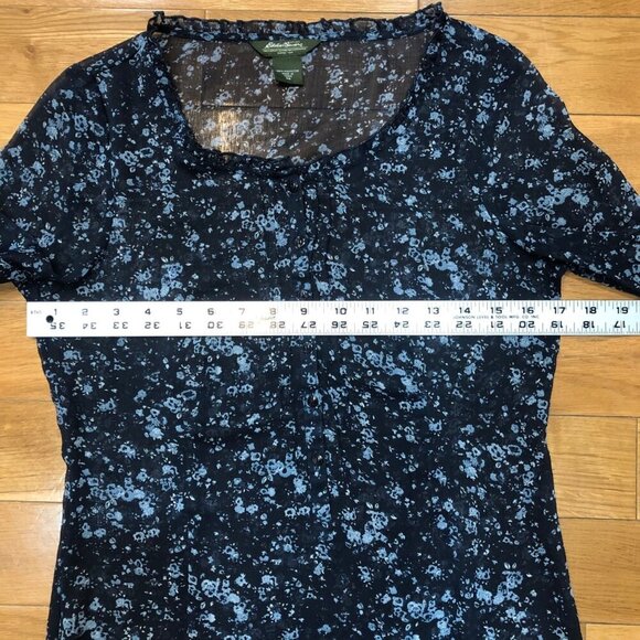 Eddie Bauer Sheer Long Sleeve Blue Floral Tunic Blouse Size XS - Picture 7 of 11